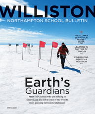 Small image of magazine cover with person walking in snow with flags