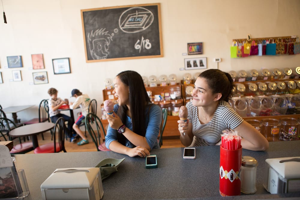 two girls at an ice cream shop