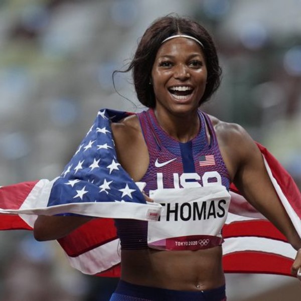 gabrielle thomas with us flag