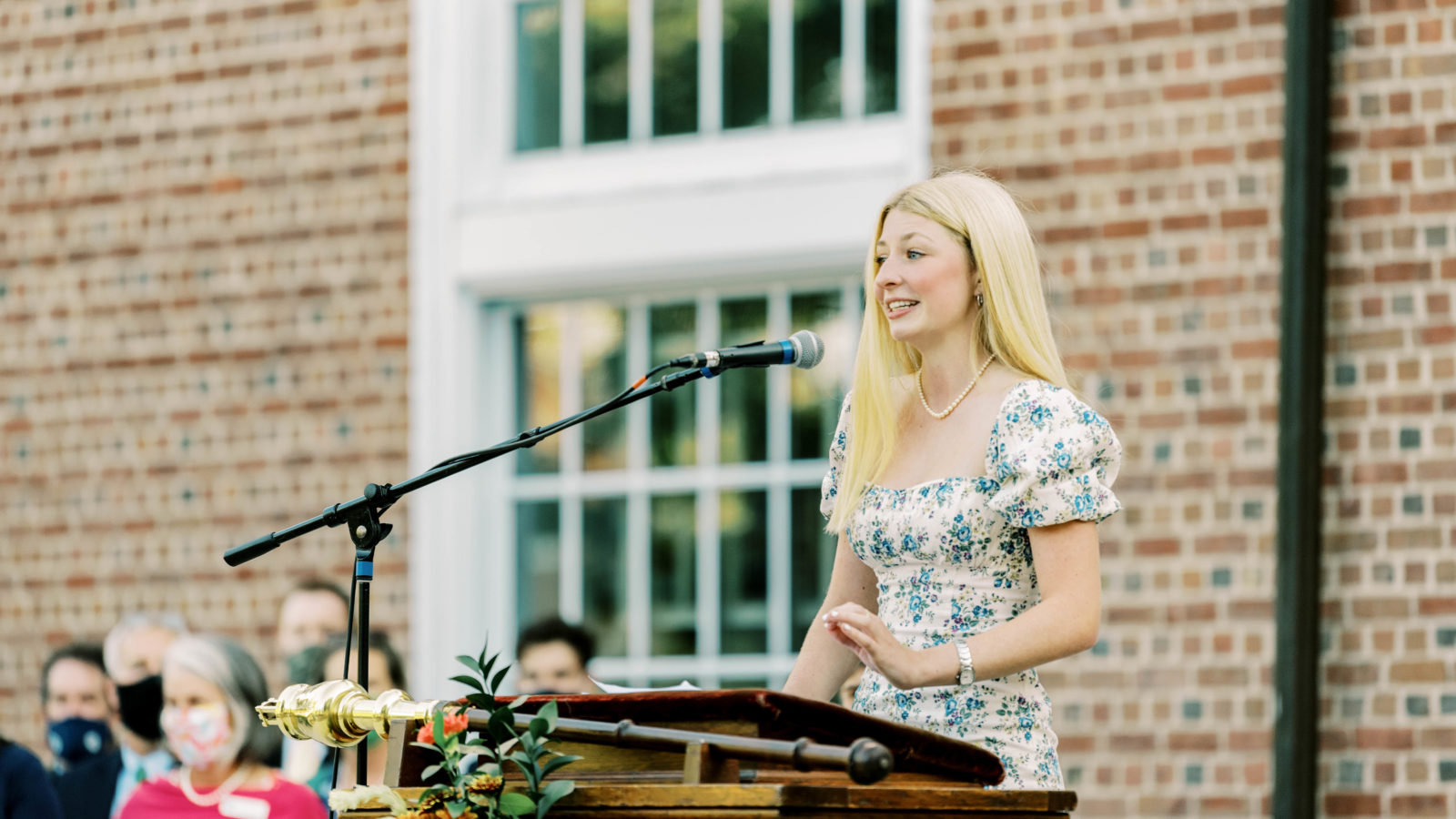 student at podium