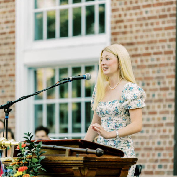 student at podium