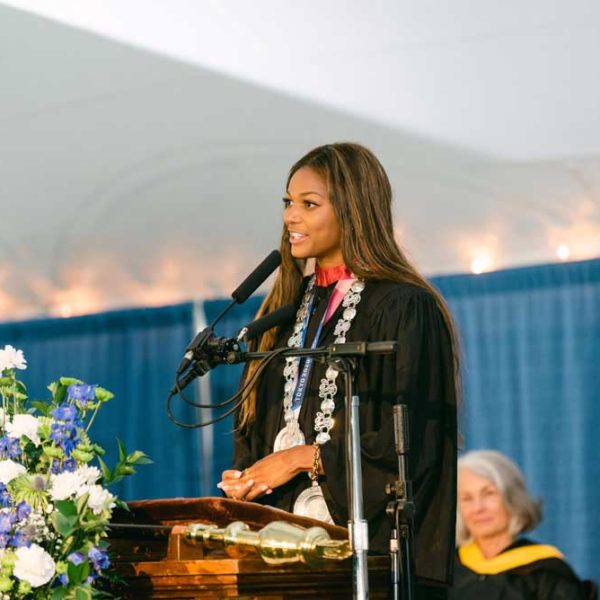 woman at microphone