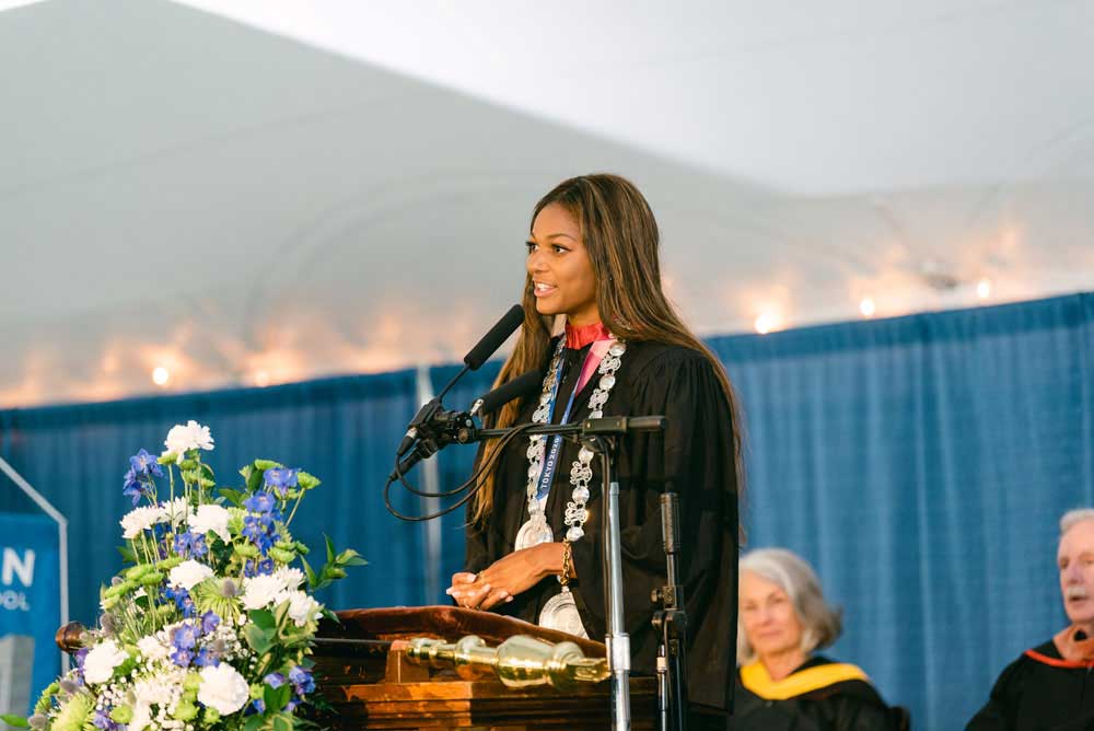 woman at microphone