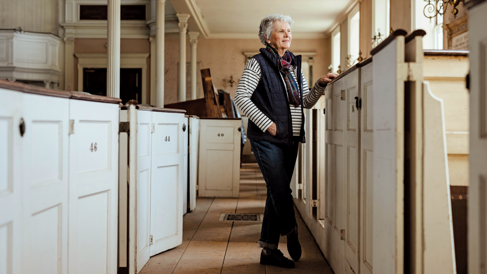 woman in old church