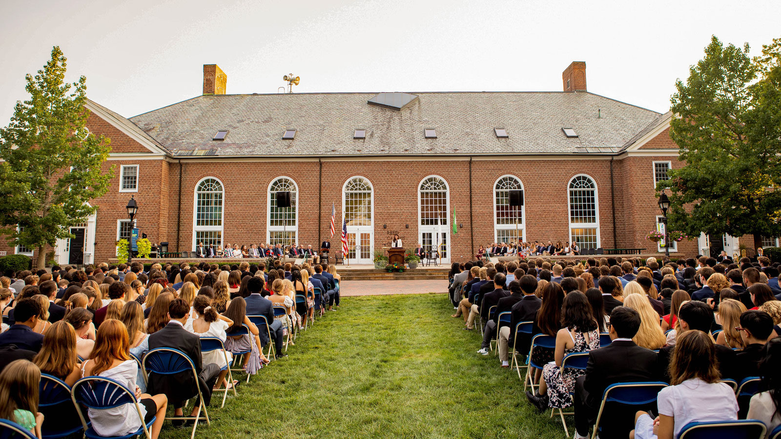 Ceremony on campus lawn