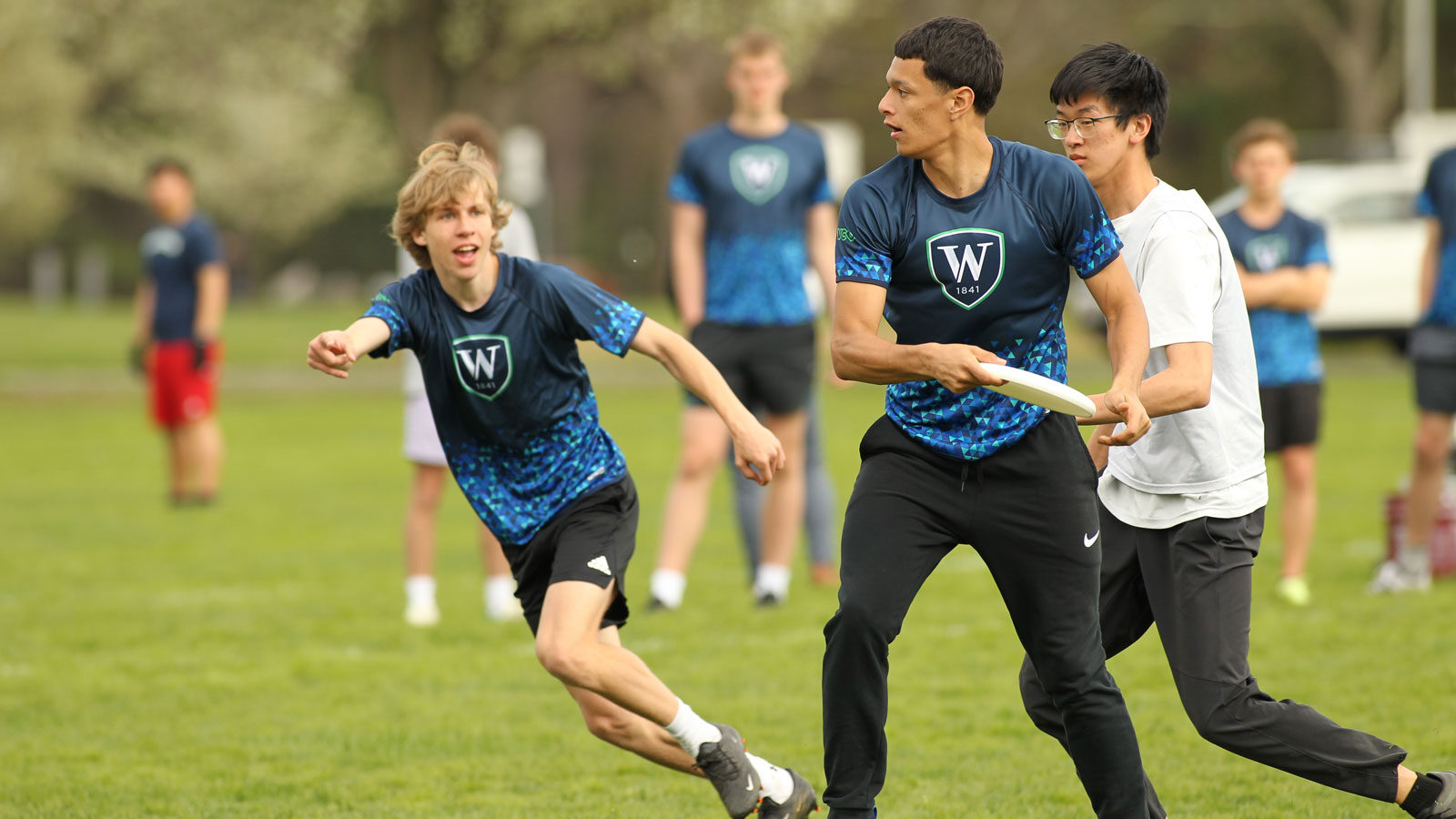 boys playing ultimate frisbee