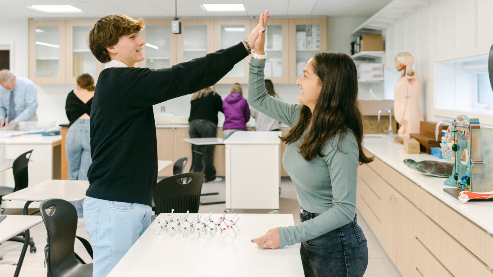 students in science class
