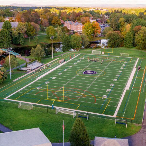 drone photo of football field