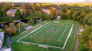 drone photo of football field