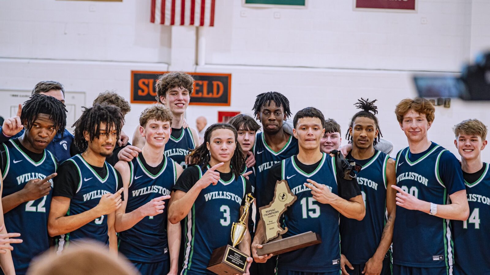 basketball team with trophies