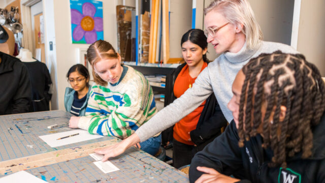 visiting artist presenting in classroom