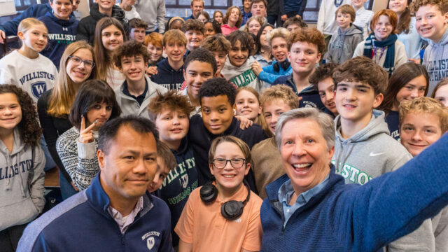 teachers and students selfie at middle school