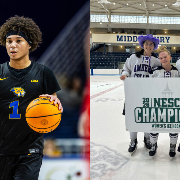 two photos of athletes side by side