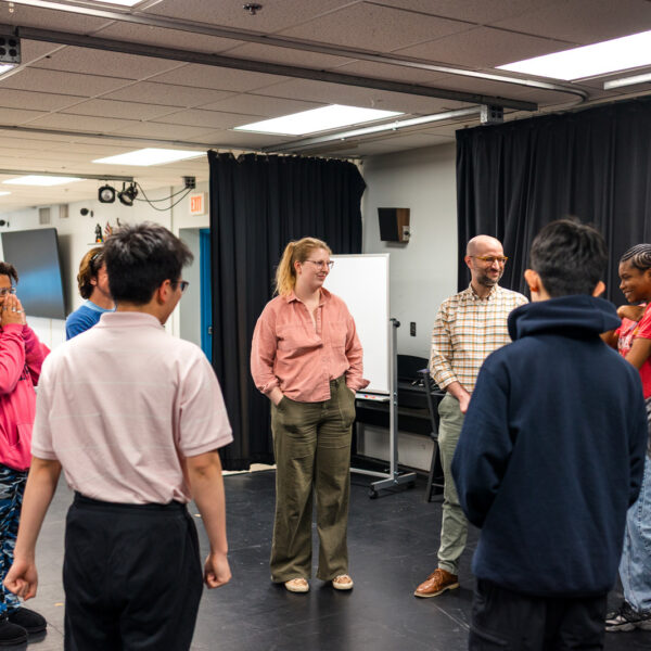 Grum Project presenter Annalise Cain talks to TheaterLab students