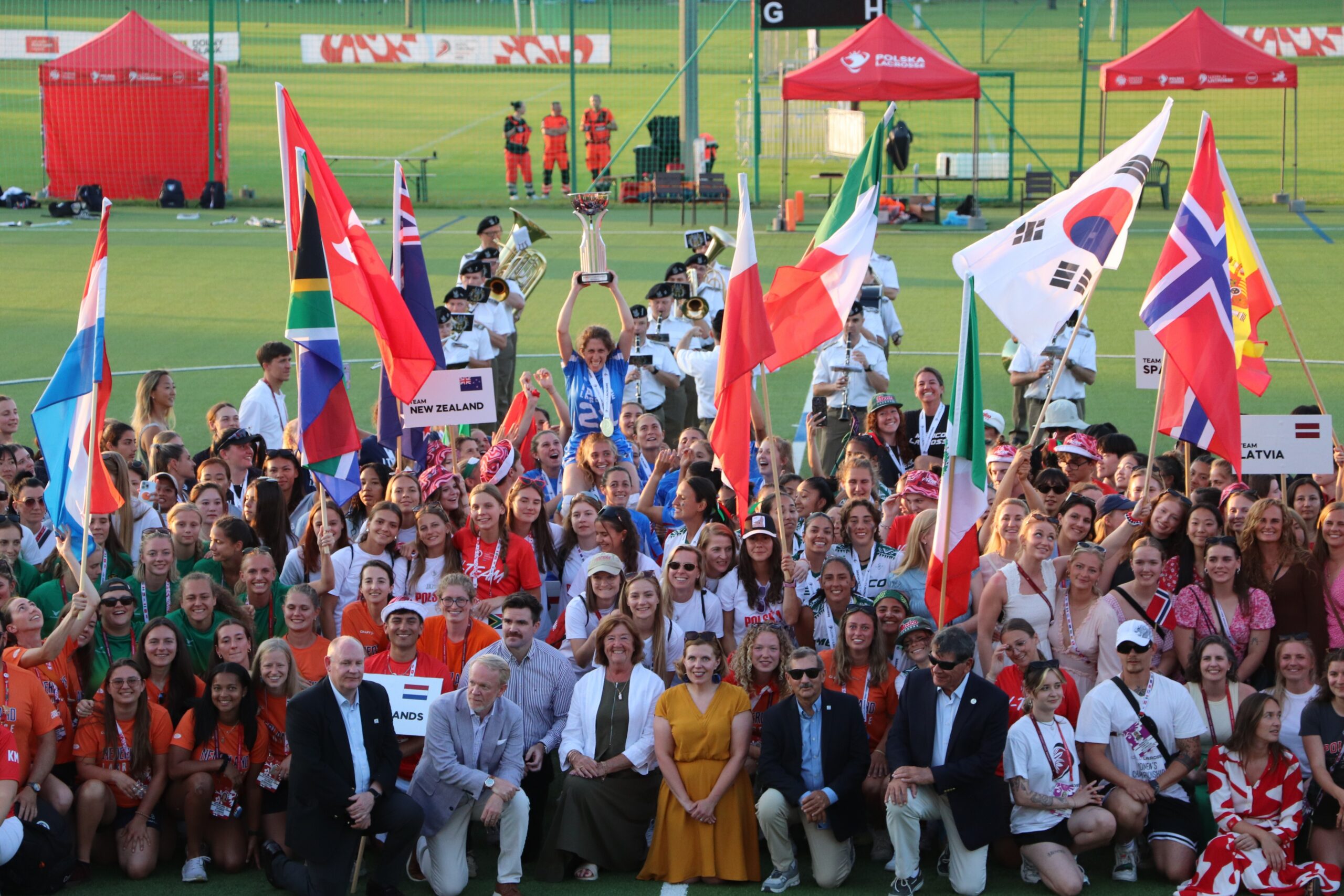 Group of people celebrate at World Lacrosse Championships